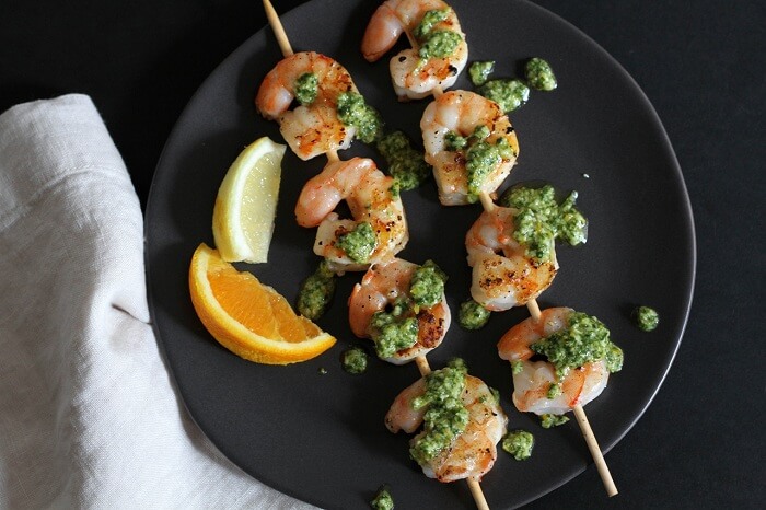 Grilled Pesto Shrimp Skewers