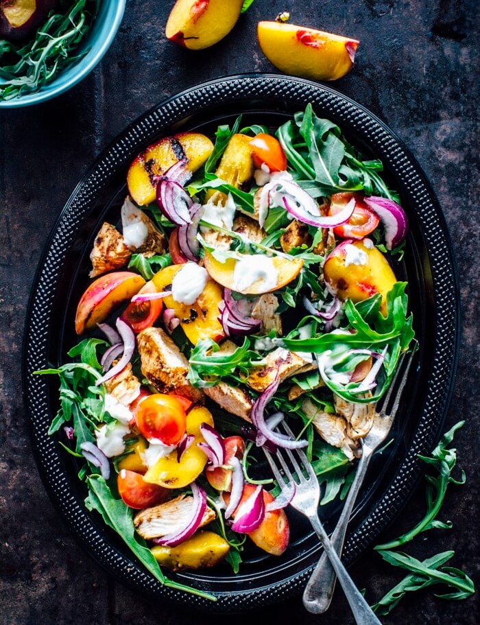 Herbed Chicken And Peach Salad With Feta Cheese