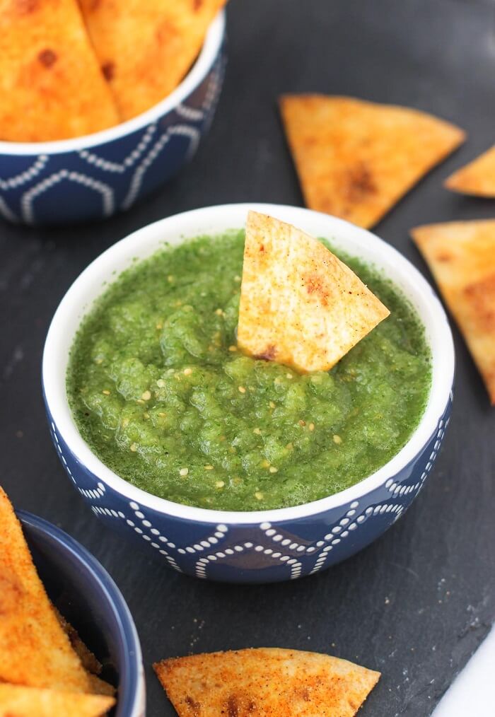 Corn Chips Served With Salsa Verde